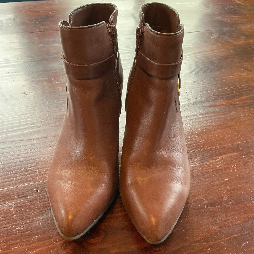 Anne‎ Klein AkChelsey Ankle Boots Womens 6.5M Brown Leather Equestrian 2.5" Heel - Picture 3 of 11